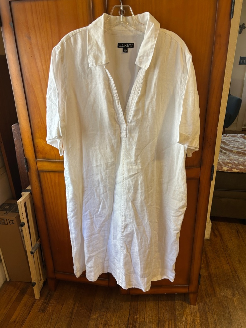 J. Crew White Short-Sleeve Linen Button-Down Shirtdress
